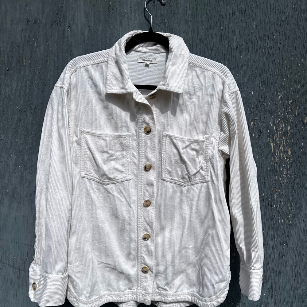 Madewell White Button-Up Shirt with Pockets- corduroy